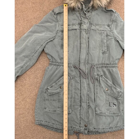 American Eagle Coat Womens M Barn Chore Military Hooded Anorak Parka Faux Fur - Picture 8 of 14